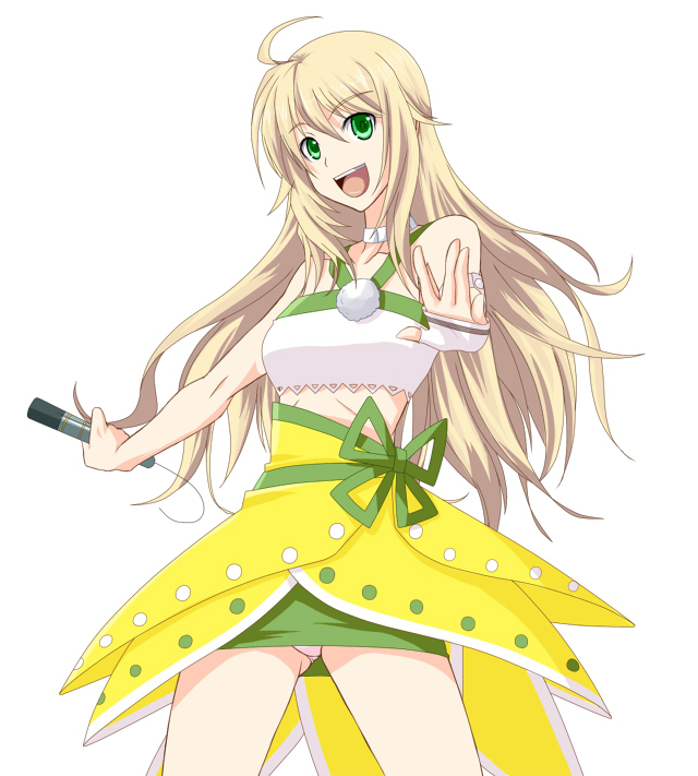 1girl, ahoge, blonde_hair, female_focus, green_eyes, hoshii_miki, ichimedoo, idolmaster