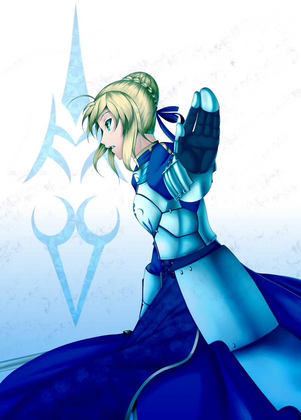 1girl, ahoge, aomidori_(krkg), armor, armored_dress, artoria_pendragon_(fate), bad_id, bad_pixiv_id