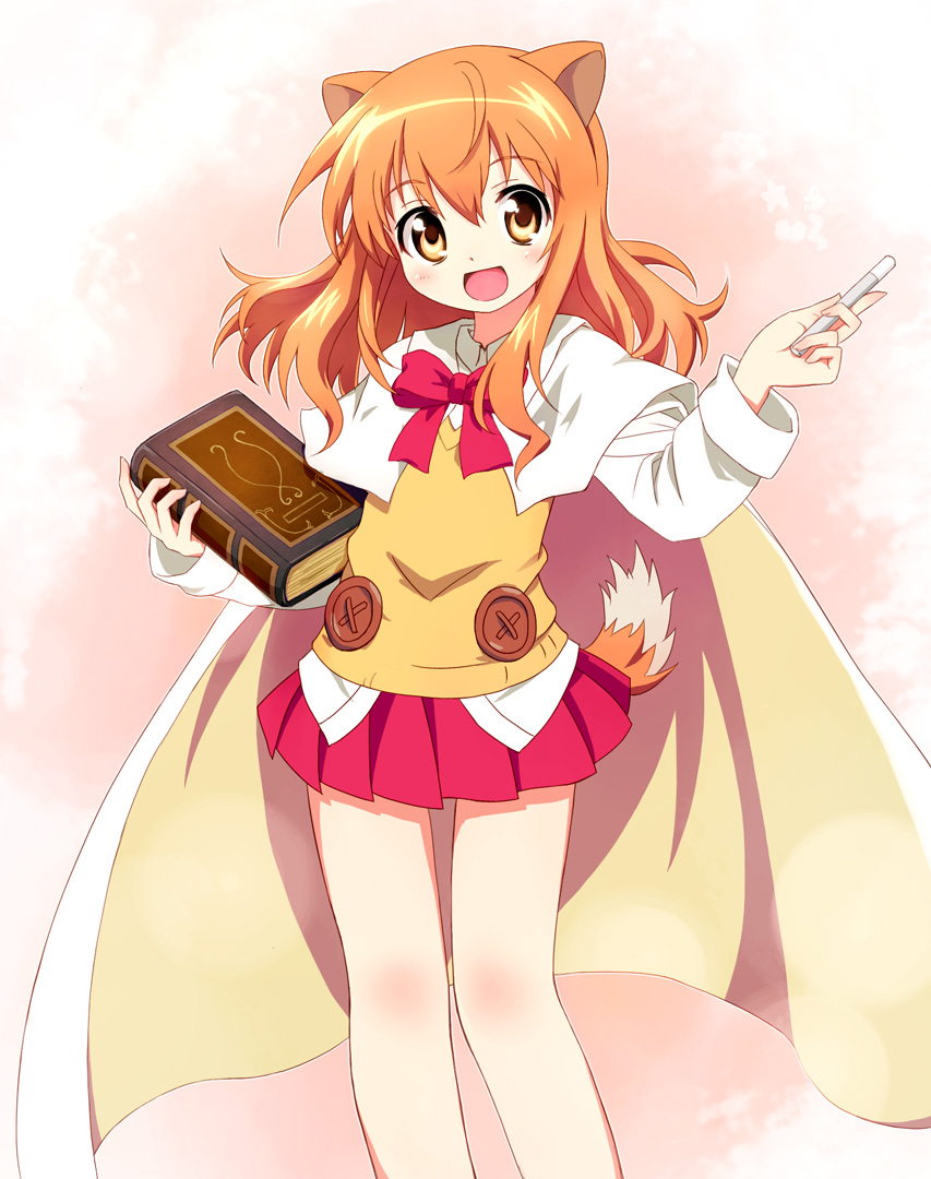 10s, 1girl, animal_ears, book, brown_eyes, brown_hair, cape, capelet