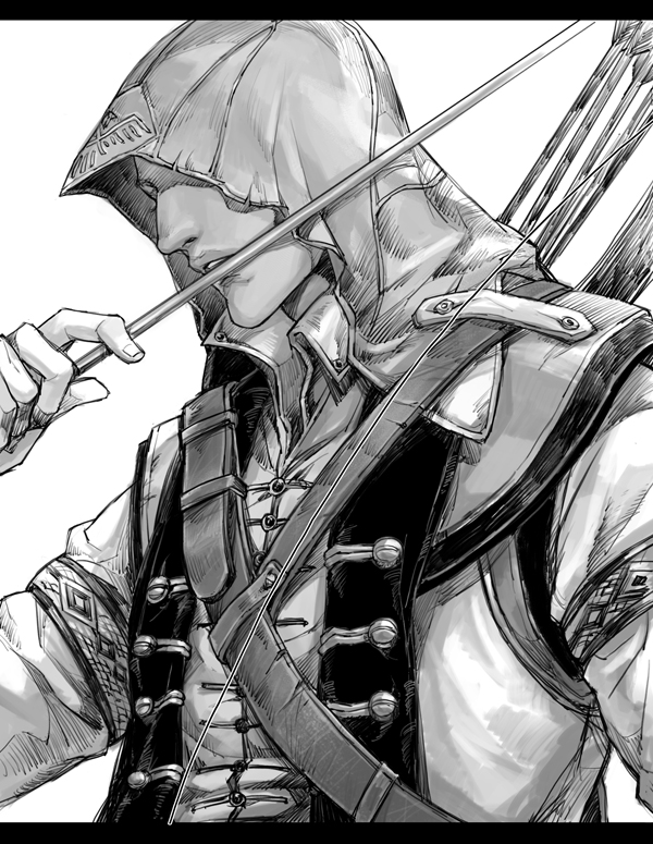 1boy, arrow_(projectile), assassin's_creed, assassin's_creed_(series), assassin's_creed_iii, bad_id, bad_pixiv_id, bow_(weapon)