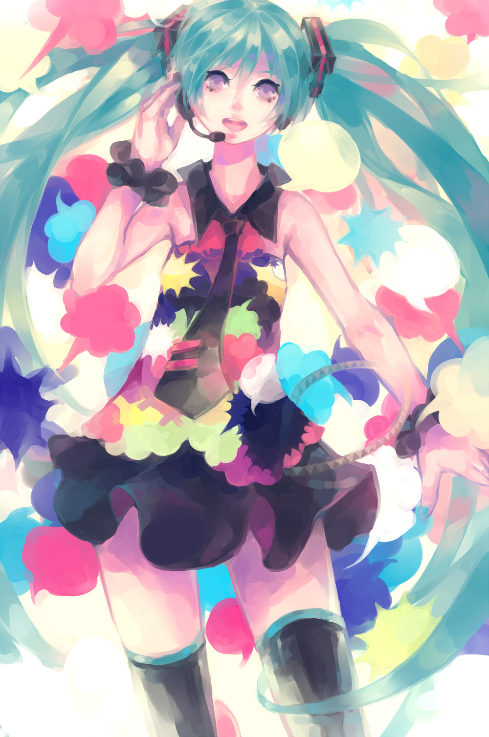 1girl, aqua_hair, female_focus, hatsune_miku, headset, highres, long_hair, necktie