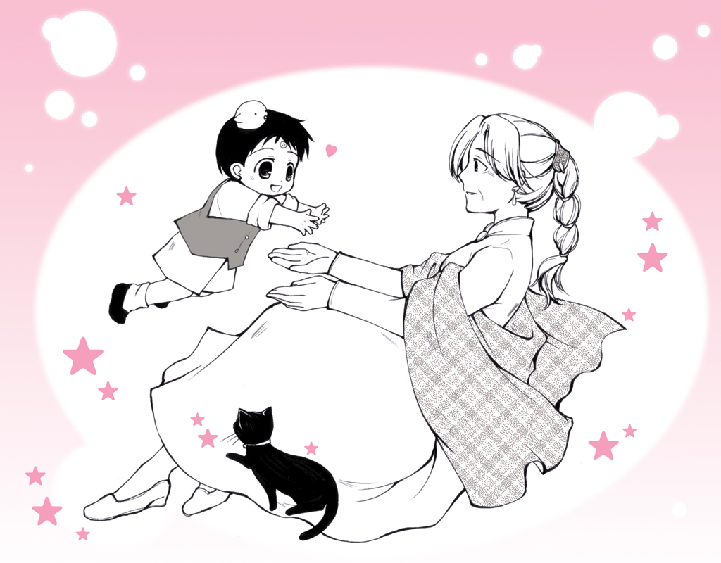 age_difference, black_cat, braid, cat, child, dress, fullmetal_alchemist, mother_and_child