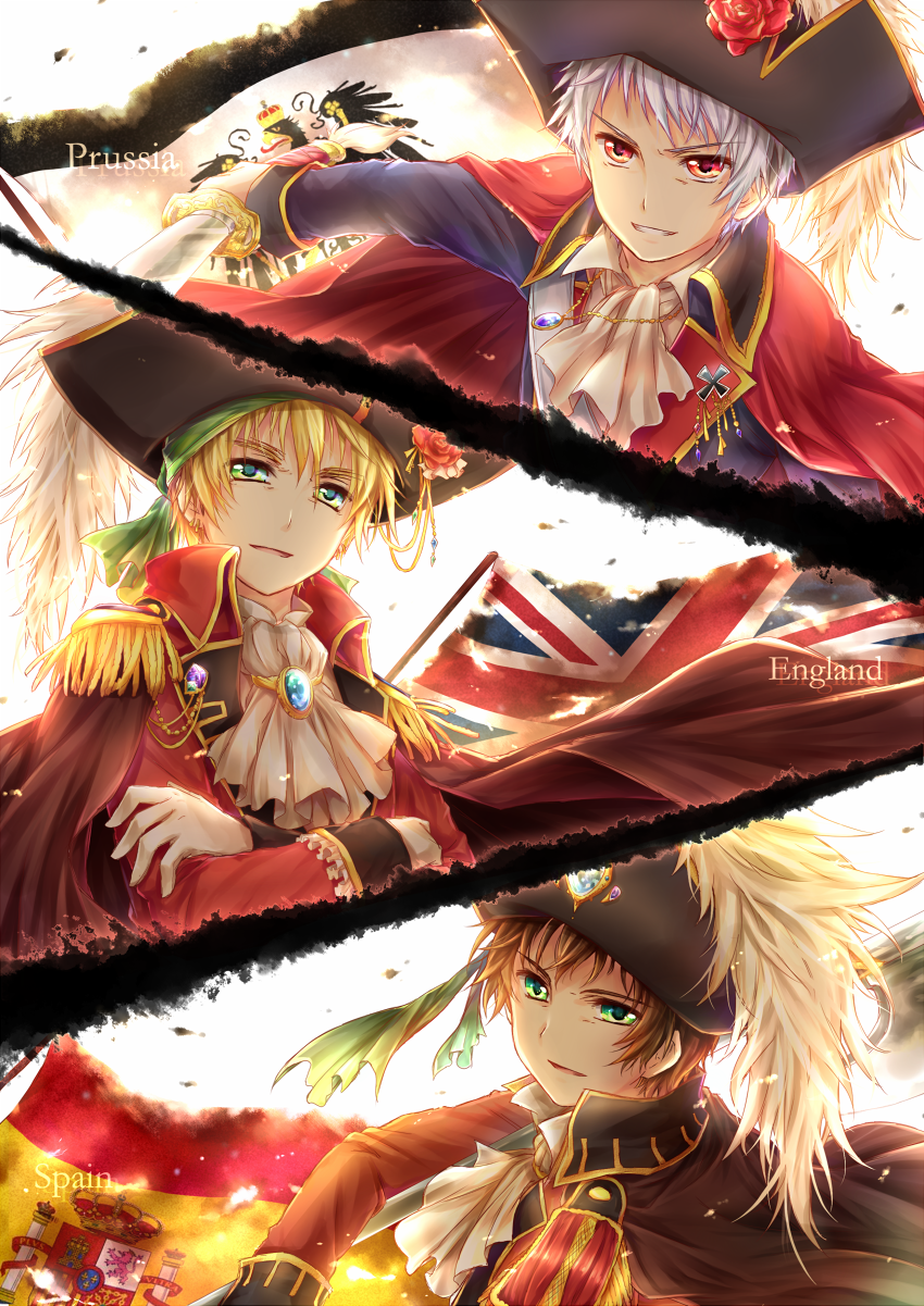 3boys, anachronism, ascot, axis_powers_hetalia, bad_id, bad_pixiv_id, blonde_hair, brown_hair