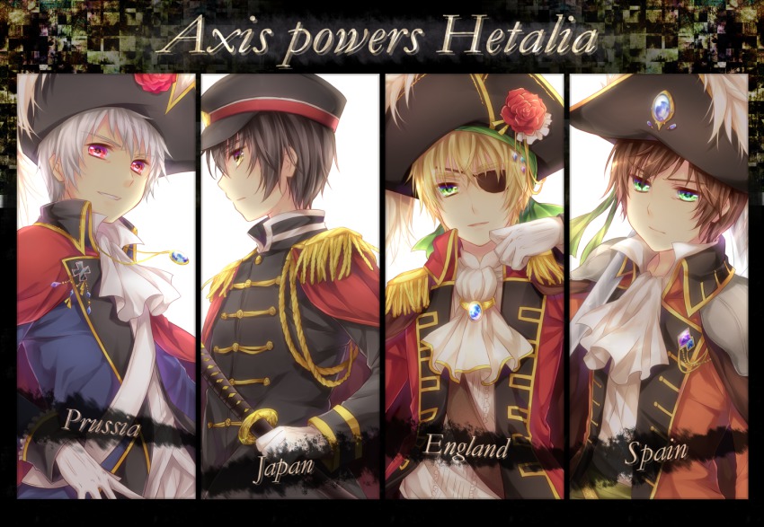 4boys, ascot, axis_powers_hetalia, bad_id, bad_pixiv_id, bicorne, black_hair, blonde_hair