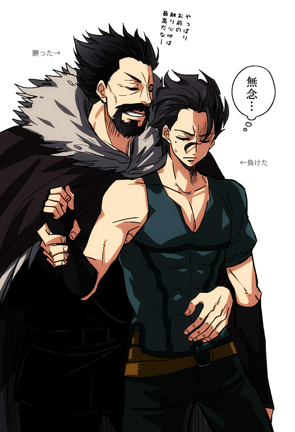 2boys, diarmuid_ua_duibhne_(fate), diarmuid_ua_duibhne_(lancer)_(fate), fate/zero, fate_(series), fionn_mac_cumhaill, male_focus, multiple_boys