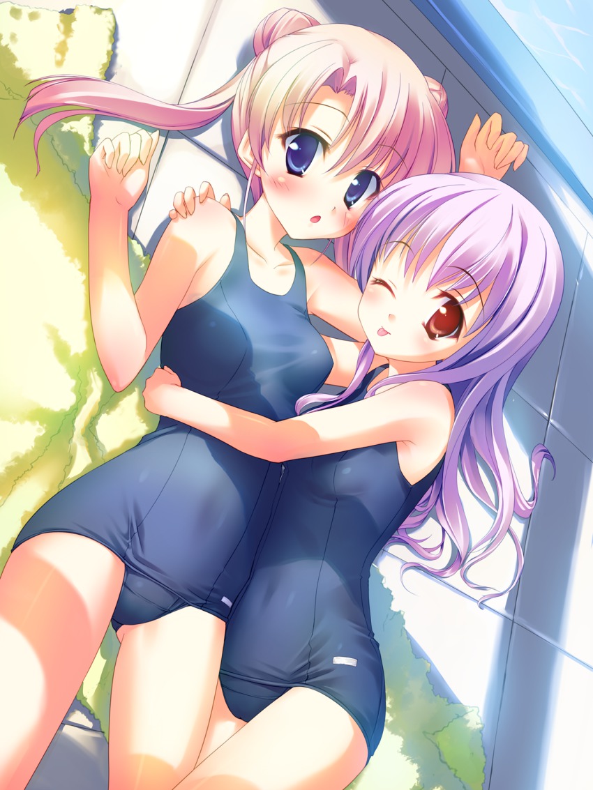 2girls, :o, ;p, asato_rina, blue_eyes, blush, canvas_(cocktail_soft), canvas_3