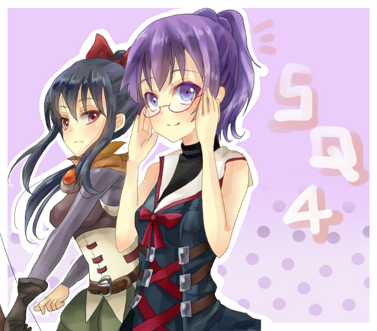 2girls, adjusting_eyewear, atlus, black_hair, etrian_odyssey, glasses, medic_(sekaiju_4), medic_2_(sekaiju_4)