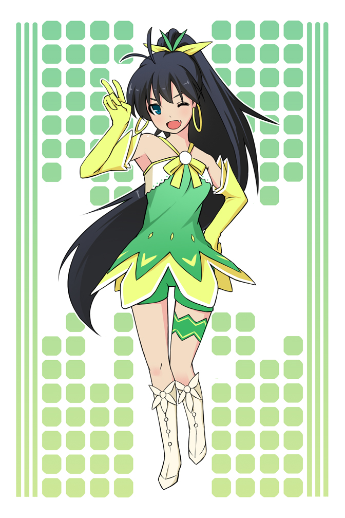 10s, 1girl, bad_id, bad_pixiv_id, black_hair, blue_eyes, earrings, elbow_gloves