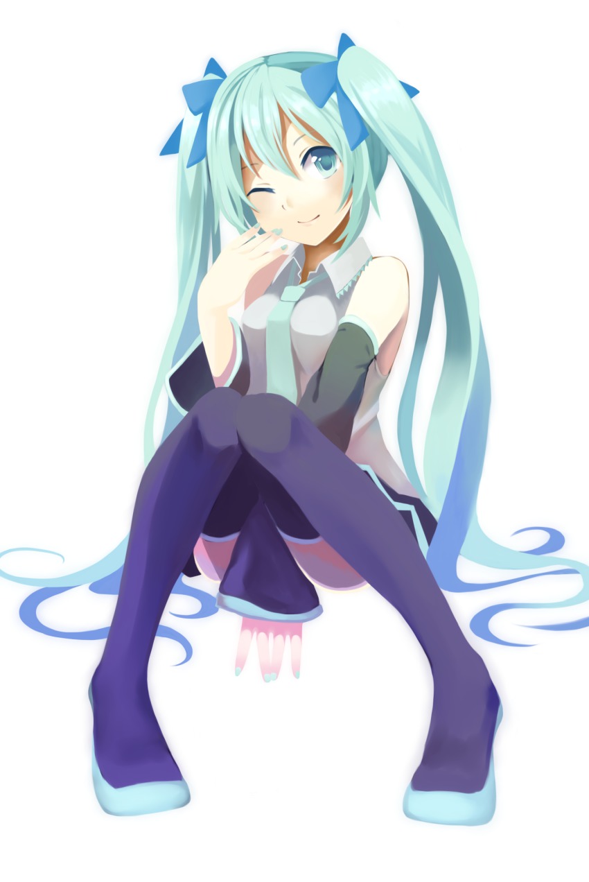 1girl, aqua_eyes, aqua_hair, bad_id, bad_pixiv_id, boots, detached_sleeves, female_focus
