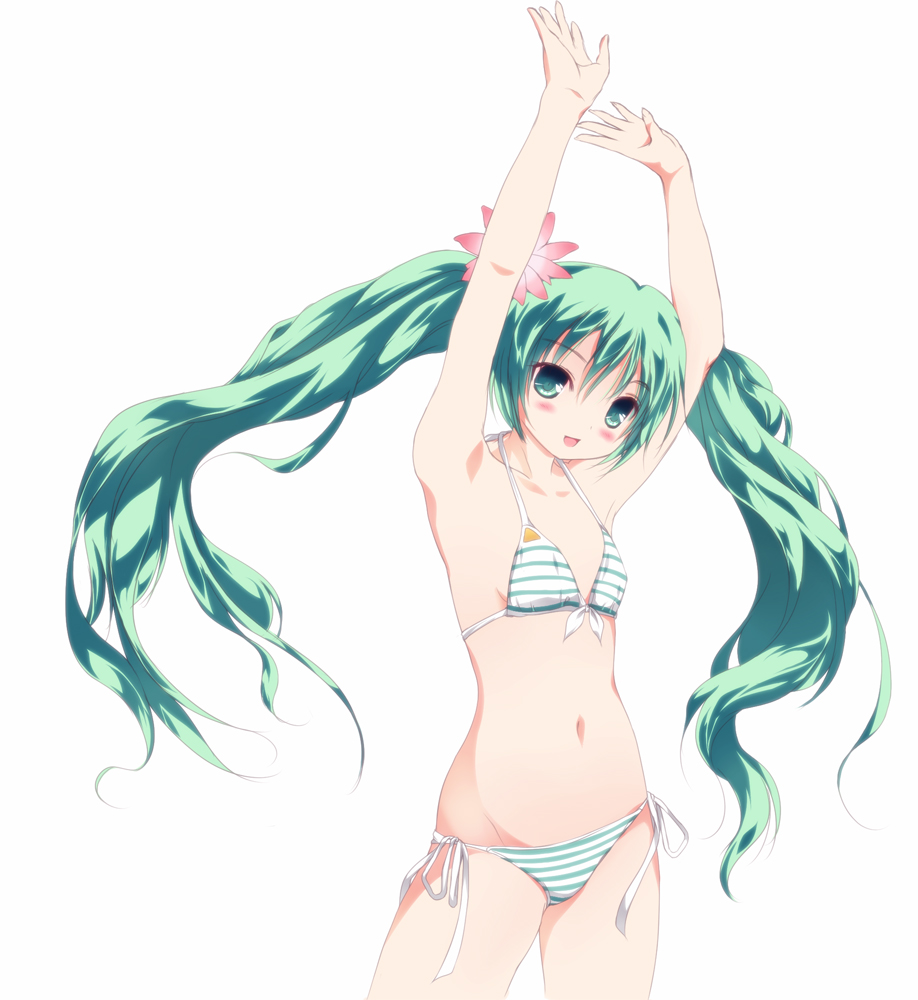 1girl, armpits, arms_up, bad_id, bad_pixiv_id, bee_(bee0314), bikini, blush