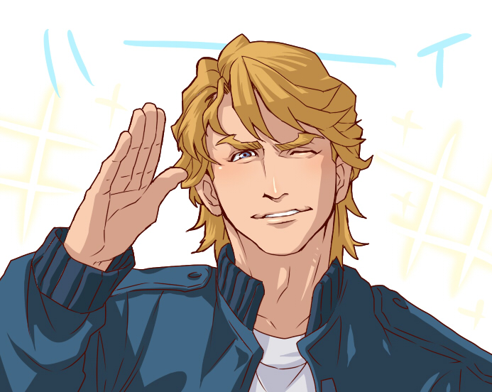 10s, 1boy, bad_id, bad_pixiv_id, blonde_hair, blue_eyes, blue_jacket, bomber_jacket