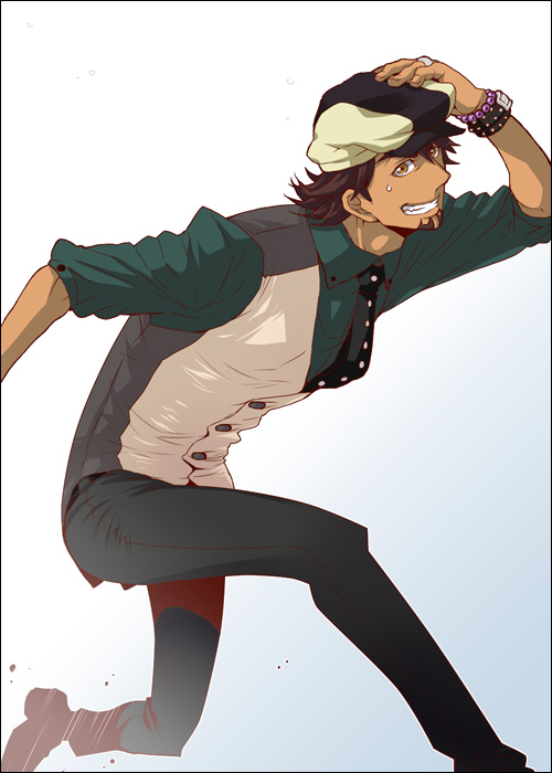 10s, 1boy, bad_id, bad_pixiv_id, bracelet, brown_eyes, brown_hair, newsboy_cap