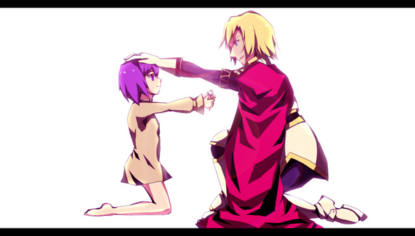 blonde_hair, blue_eyes, flower, heath_(luminous_arc), iris_(luminous_arc), luminous_arc, purple_eyes, purple_hair