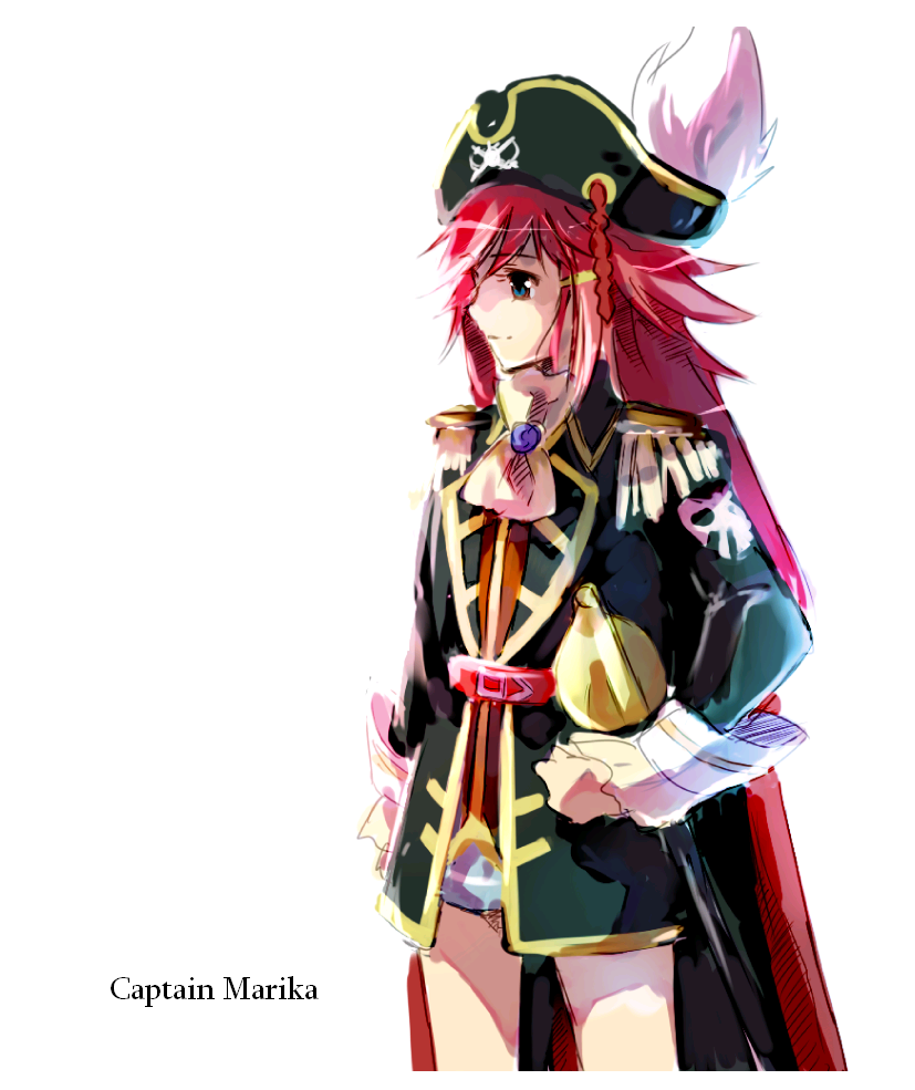 1girl, belt, blue_eyes, cape, character_name, ascot, epaulettes, female_focus