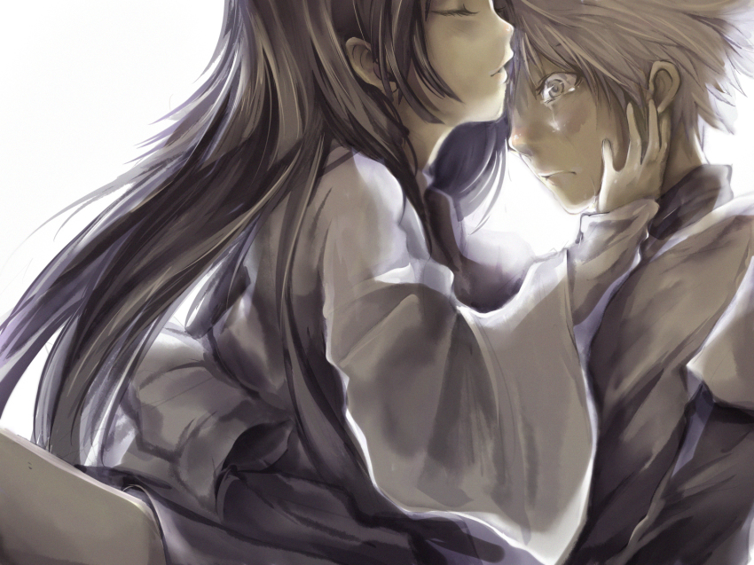 2boys, alluka_zoldyck, androgynous, bad_id, bad_pixiv_id, black_hair, brothers, brown_eyes