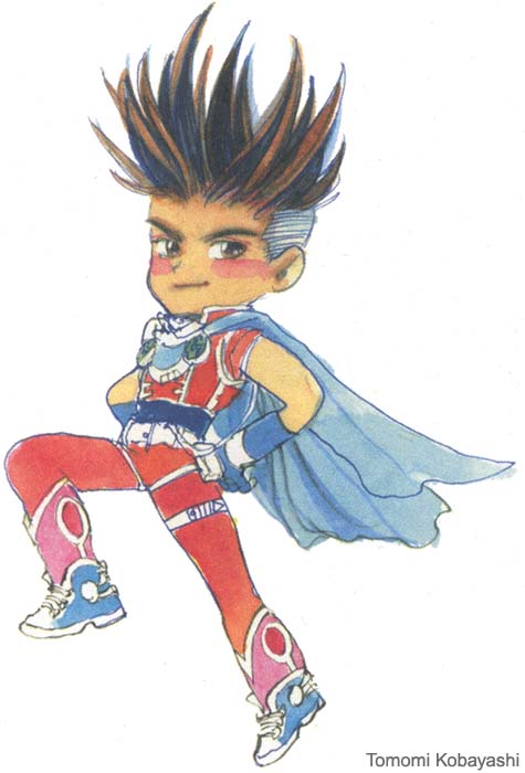 1boy, attack, chibi, child, falling, fingerless_gloves, gloves, male_focus