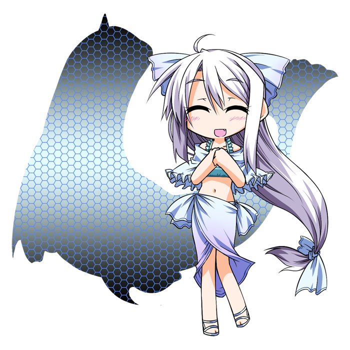 1990s_(style), 1girl, bikini, bow, closed_eyes, dewgong, disembodied_blush, female_focus