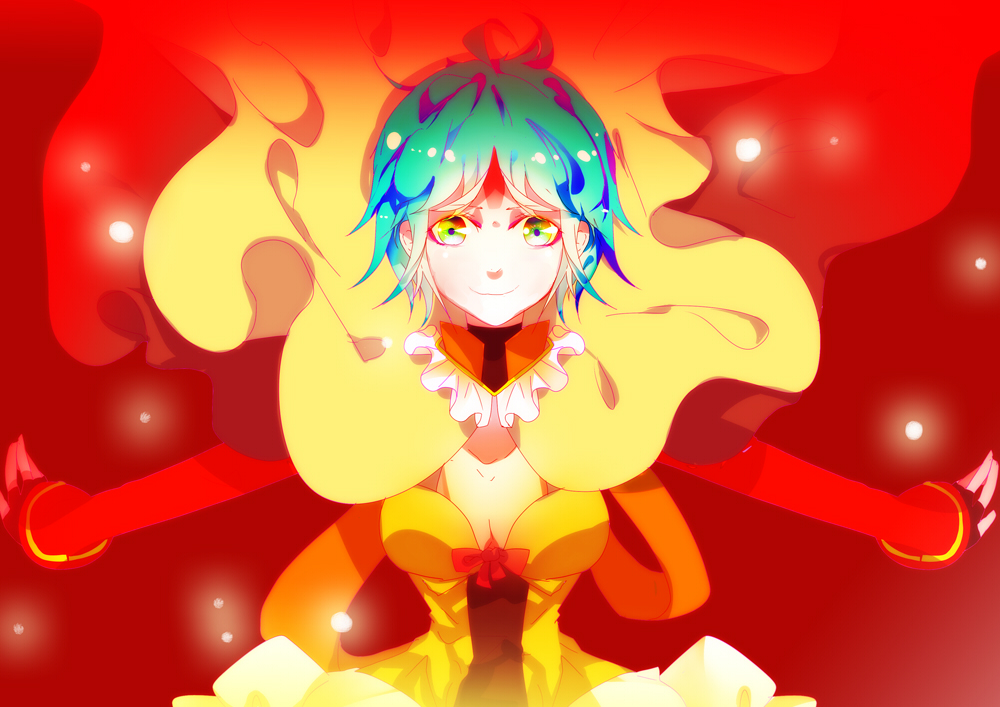 1girl, bad_id, bad_pixiv_id, blue_hair, female_focus, green_eyes, kochair, looking_at_viewer