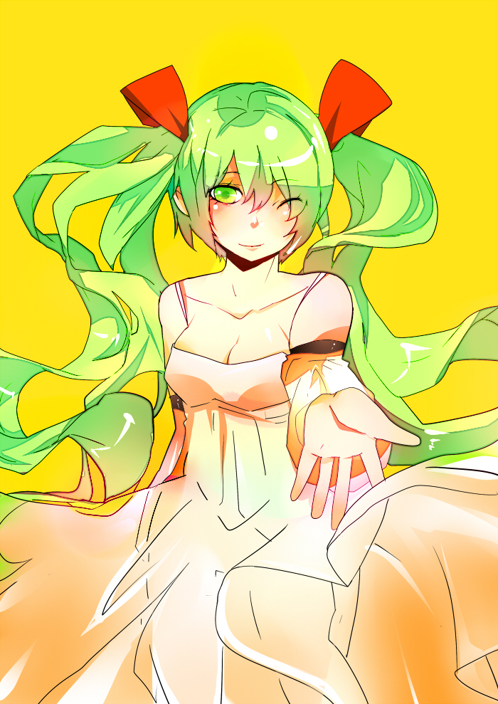 bad_id, bad_pixiv_id, dress, green_eyes, green_hair, hatsune_miku, kochair, long_hair