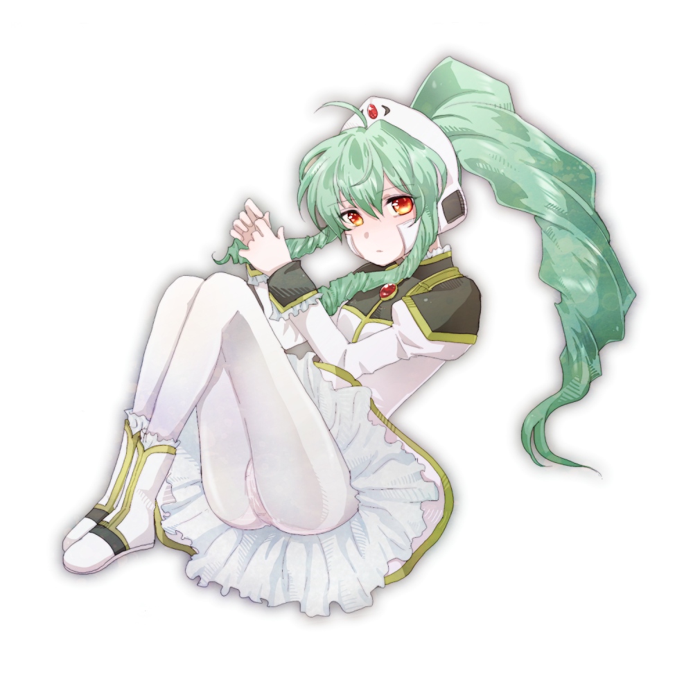 00s, 1girl, expressionless, female_focus, full_body, galaxy_angel, green_hair, headgear