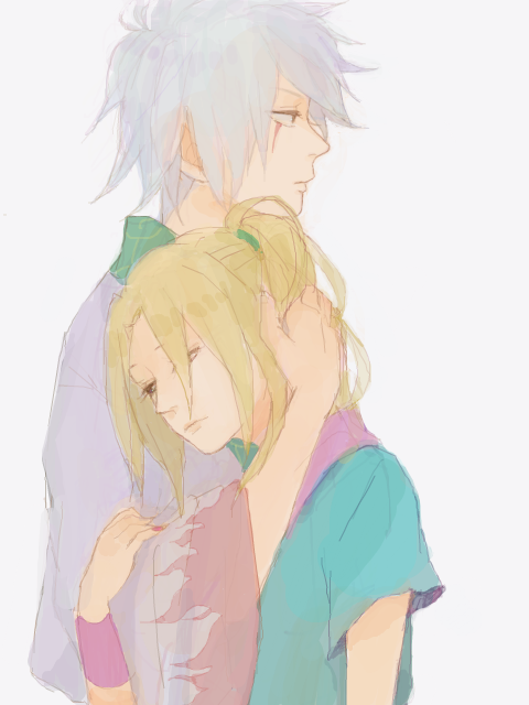 1boy, 1girl, aged_down, amr, blonde_hair, jiraiya_(naruto), long_hair, naruto_(classic), naruto_(series), netorare, ponytail, tegaki, tsunade_(naruto), white_hair