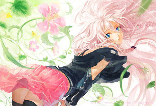 1girl, ass, bad_id, bad_pixiv_id, blue_eyes, braid, female_focus, flower