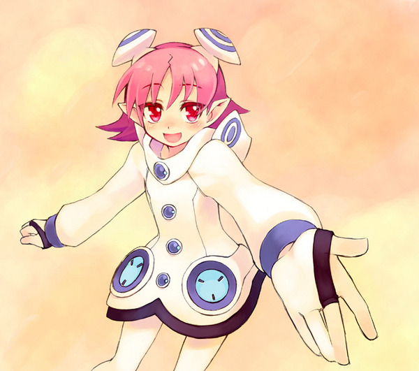 dress, elf, gloves, open_mouth, phantasy_star, phantasy_star_zero, pink_hair, pointy_ears, red_eyes, sarisa, shigehiro_(hiroi_heya)