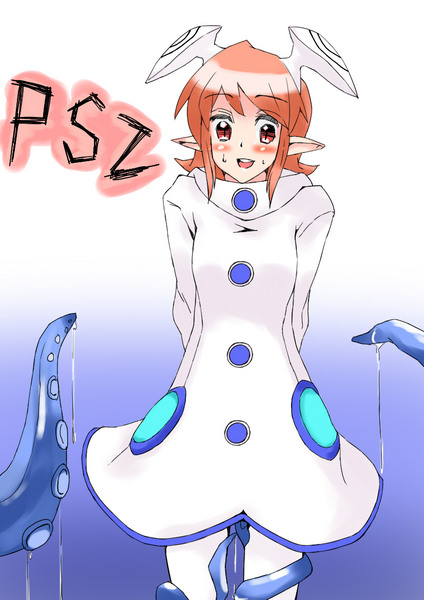 blush, dress, elf, kiyosi, monster, open_mouth, orange_hair, phantasy_star