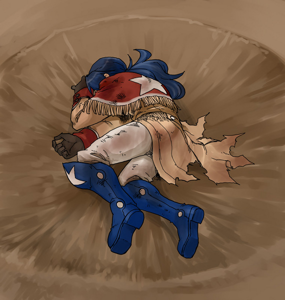 blue_hair, boots, coat, dragon_ball, gloves, kai_(phantasy_star), meme, pants, phantasy_star, phantasy_star_zero, yamcha_pose_(meme)