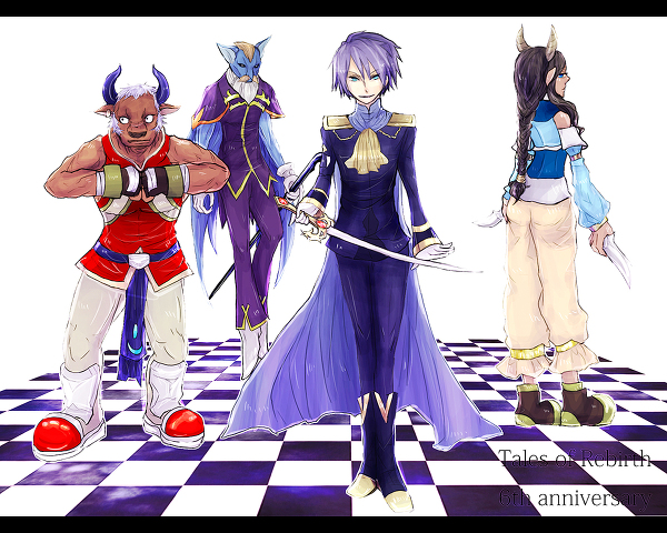 1girl, 3boys, bare_shoulders, black_hair, blue_eyes, brown_hair, cane, cape