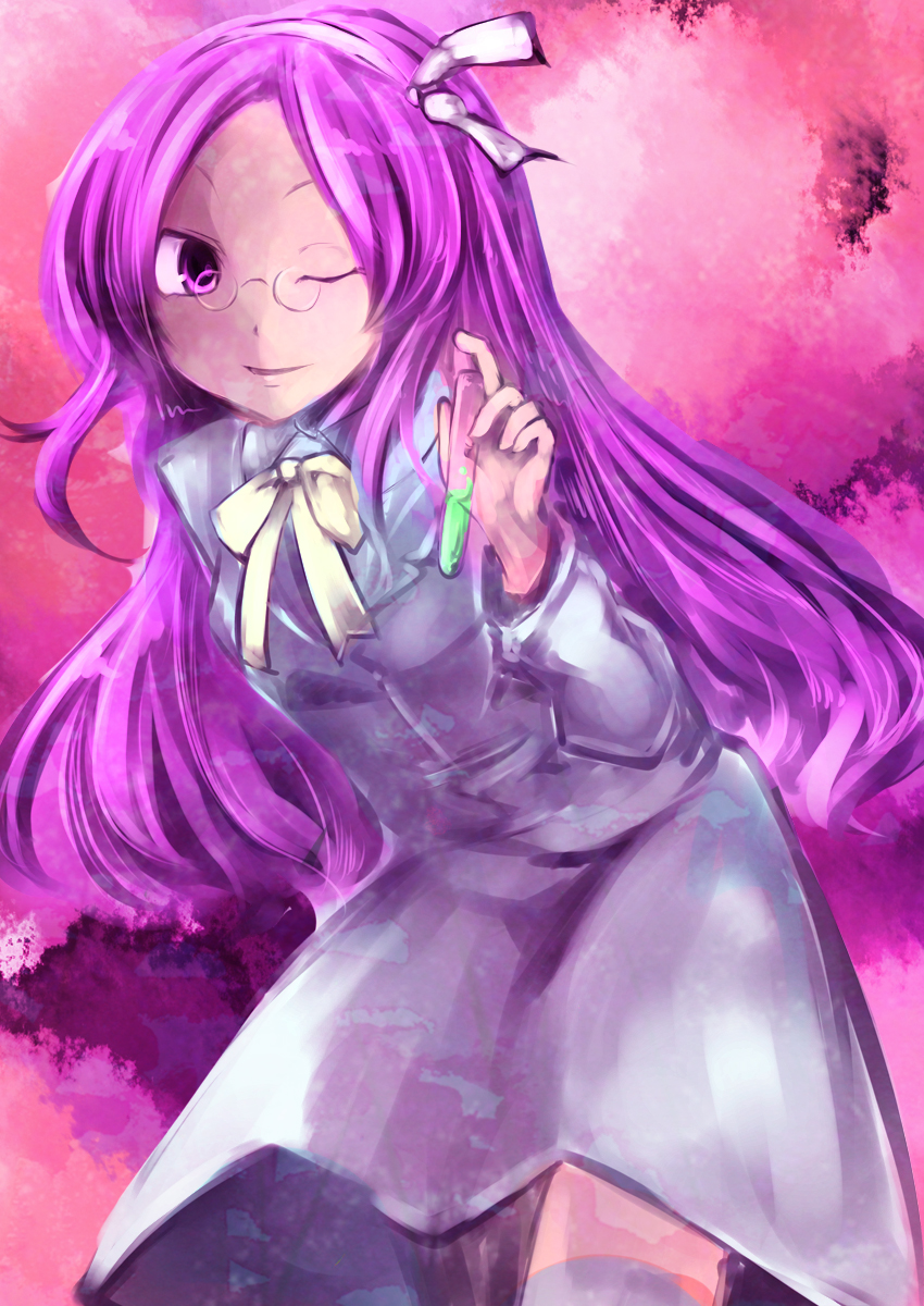 1girl, asakura_rikako, blouse, closed_lab_coat, collared_shirt, female_focus, glasses, hair_ribbon