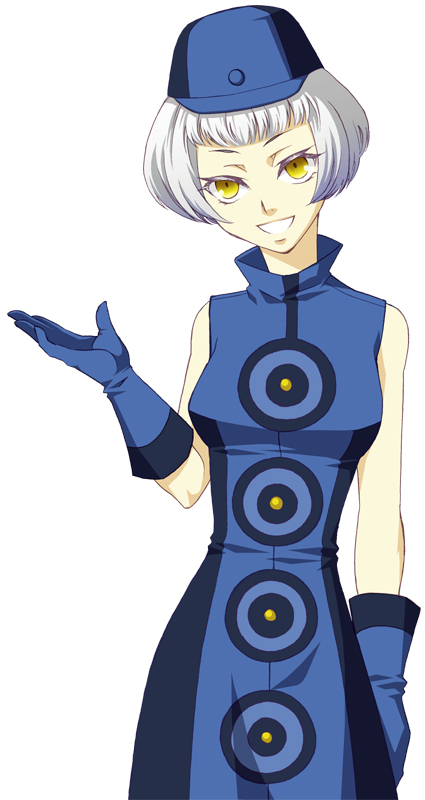 1girl, atlus, bare_shoulders, breasts, dress, elizabeth_(persona), female_focus, gloves