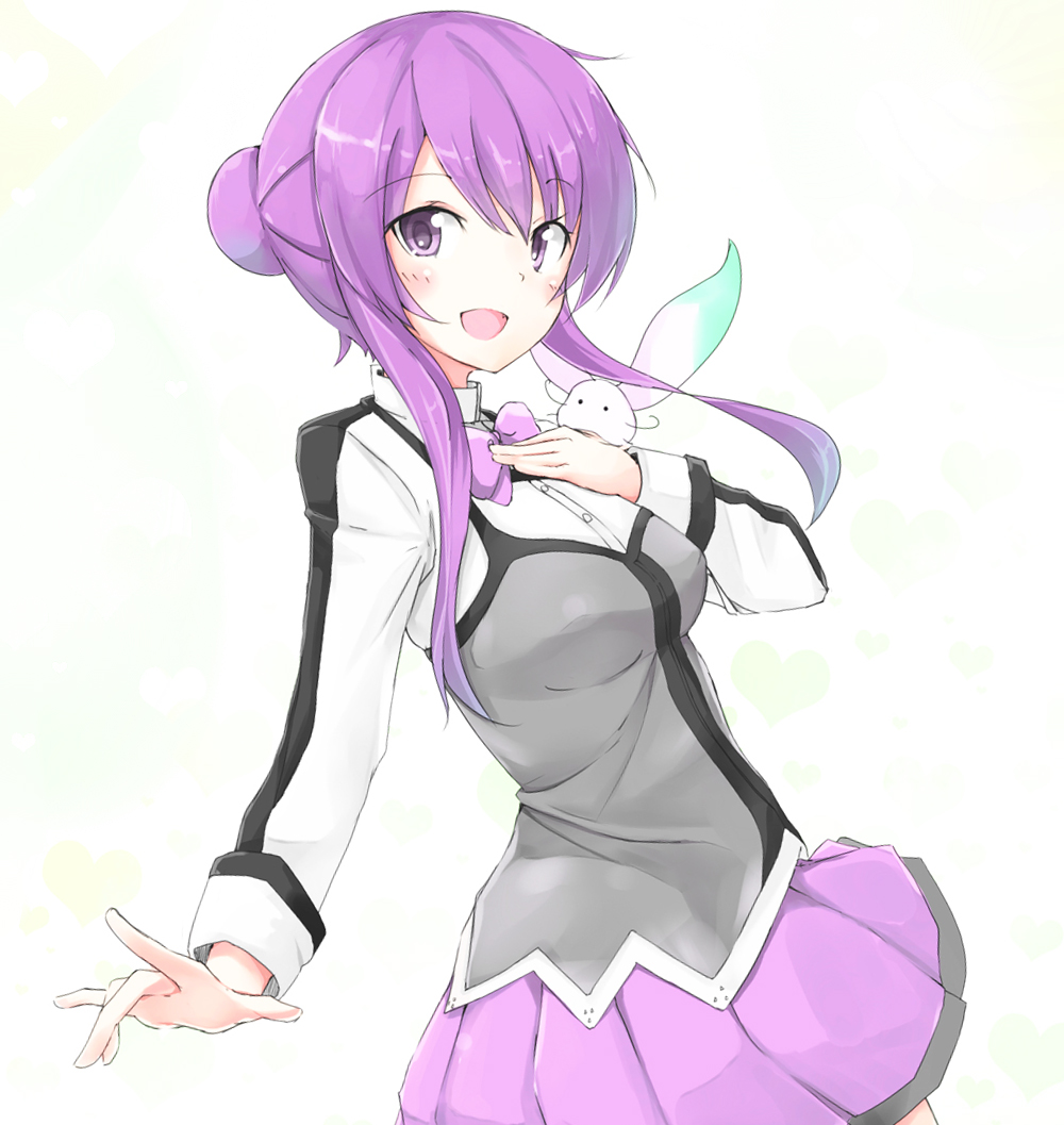 10s, 1girl, aquarion_(series), aquarion_evol, female_focus, hair_bun, mikono_suzushiro, purple_eyes, purple_hair, shush_(aquarion_evol), single_hair_bun, skirt, solo, weeeeen
