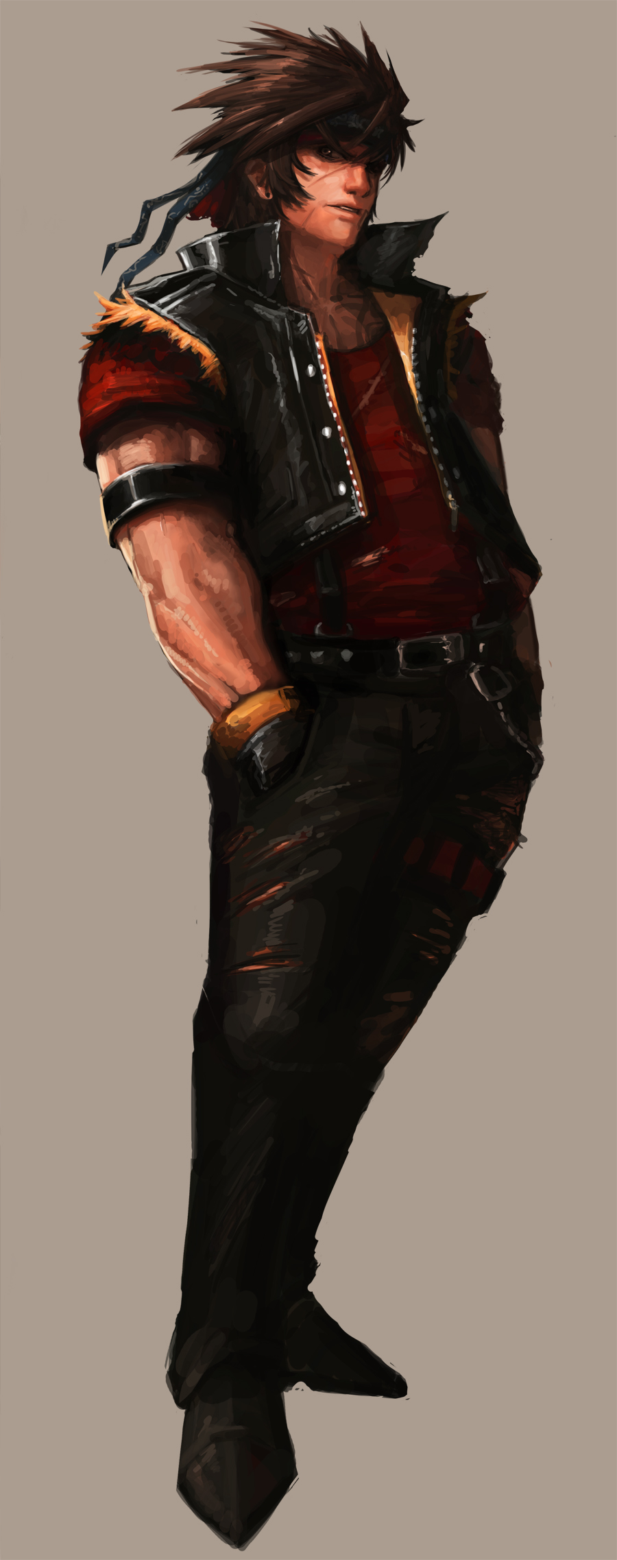 00s, bandana, belt, dungeon_and_fighter, fingerless_gloves, gloves, highres, male_brawler_(dungeon_and_fighter)