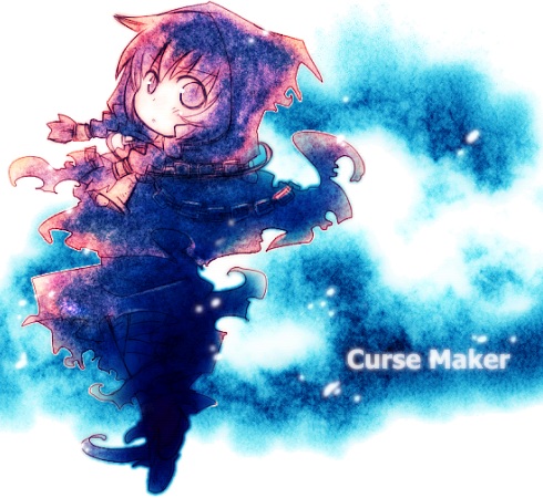 1girl, atlus, bell, braid, chain, cloak, curse_maker, curse_maker_2, etrian_odyssey, female_focus, hajime_(hajime_doh), hood, lowres, solo, twin_braids