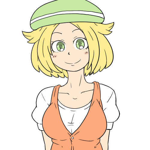 1girl, beret, bianca_(pokemon), blonde_hair, breasts, female_focus, green_eyes, hamoya, hat, lowres, nintendo, pokemon, solo