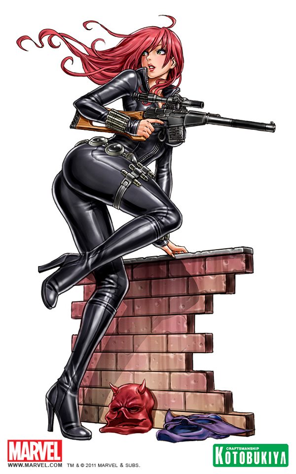 1girl, animification, ass, black_widow, black_widow_(marvel), bodysuit, boots, brick_wall