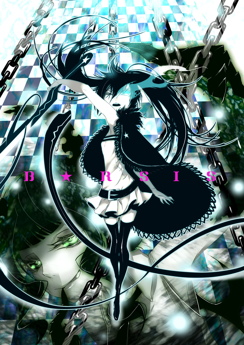 10s, 2girls, bad_anatomy, bad_id, bad_pixiv_id, black_hair, black_rock_shooter, black_rock_shooter:_innocent_soul