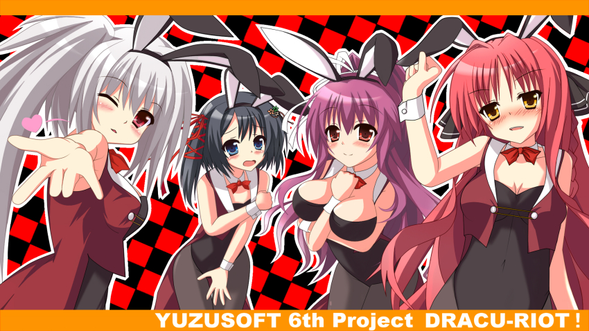 4girls, animal_ears, bow, bowtie, detached_collar, dracu-riot!, elena_olegovna_owen, fake_animal_ears