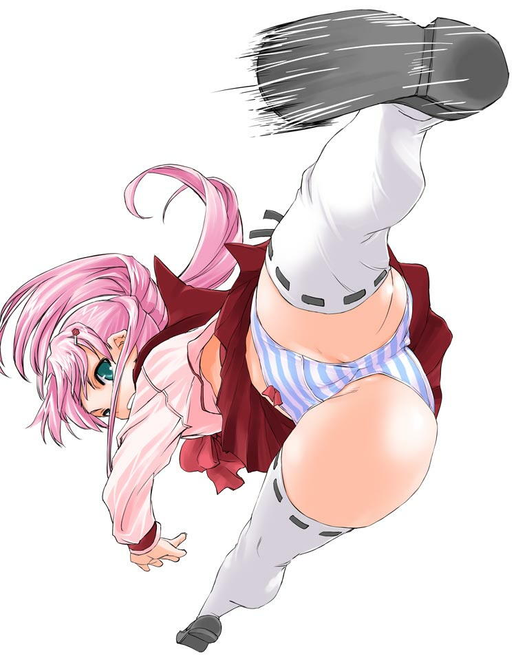 00s, 1girl, female_focus, flying_kick, high_kick, kicking, maaryan_(to_heart), panties