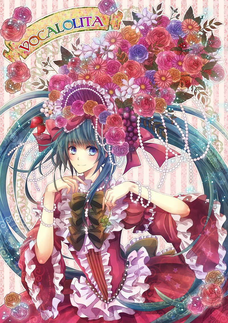 1girl, aqua_eyes, aqua_hair, bad_id, bad_pixiv_id, dress, female_focus, flower