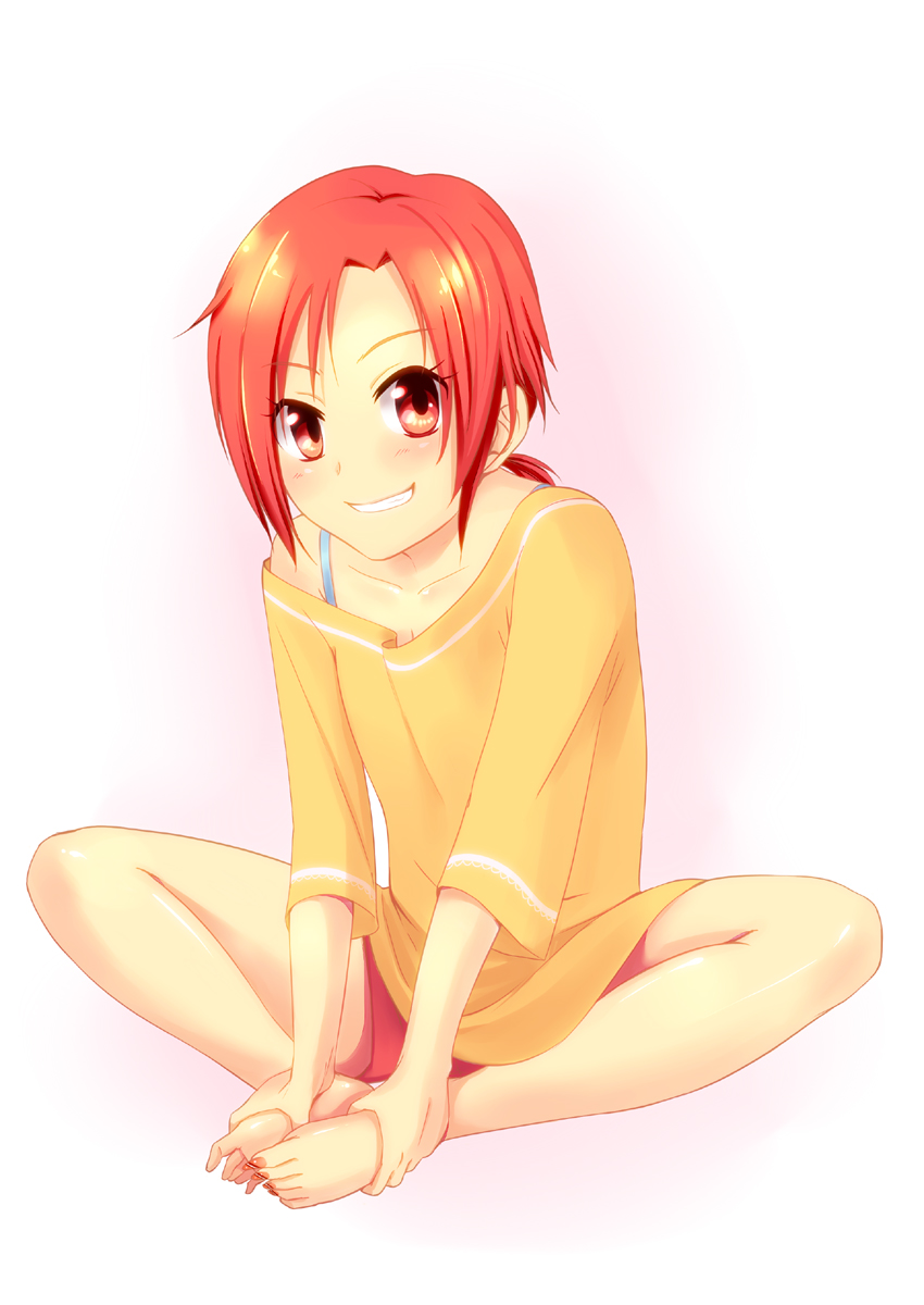 10s, 1girl, barefoot, blush, butterfly_sitting, eyelashes, feet, female_focus