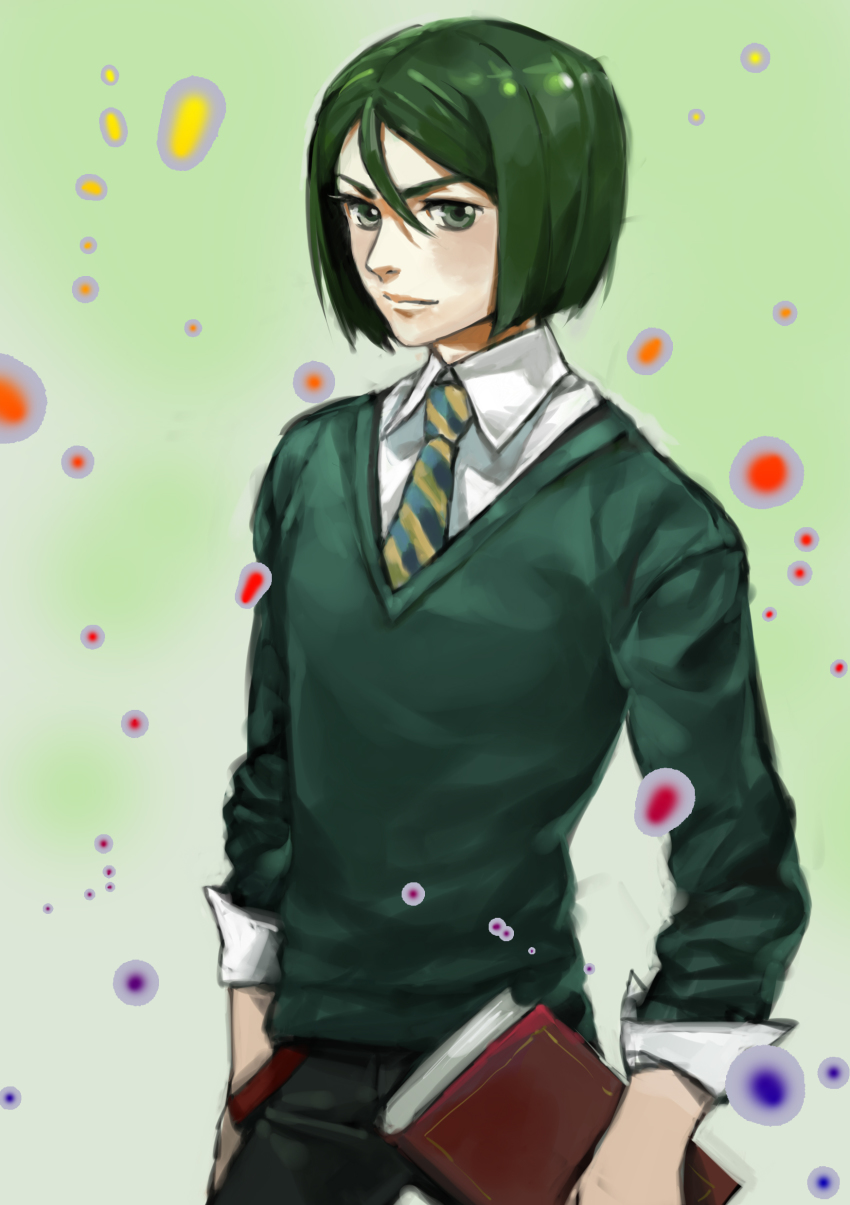 1boy, absurdres, book, fate/zero, fate_(series), green_eyes, green_hair, highres