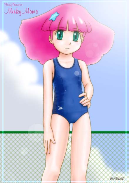 1girl, child, female_focus, fence, green_eyes, magical_girl, mahou_no_princess_minky_momo, minky_momo