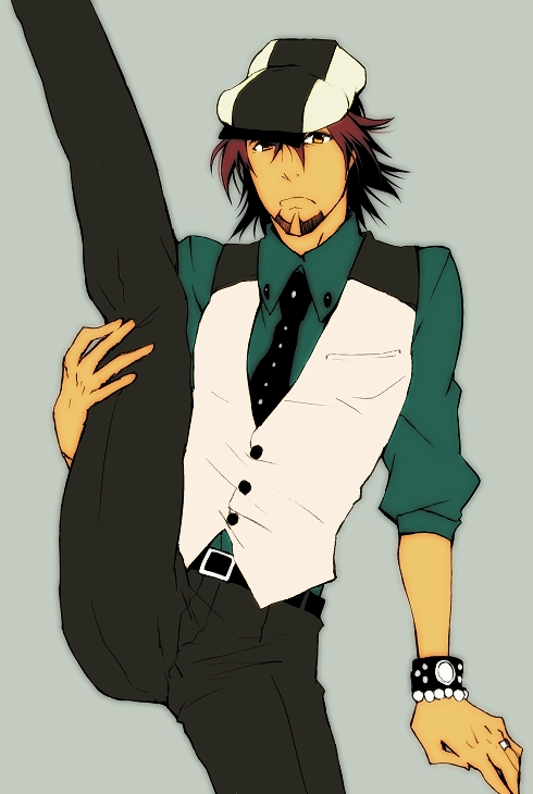 10s, 1boy, bracelet, brown_eyes, brown_hair, facial_hair, jewelry, kaburagi_t._kotetsu