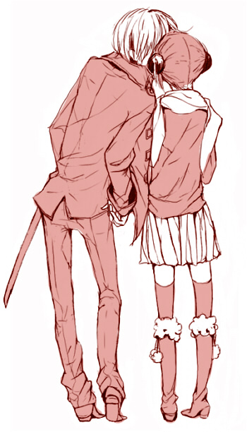 1boy, 1girl, bun_cover, double_bun, from_behind, gintama, hetero, kagura_(gintama)