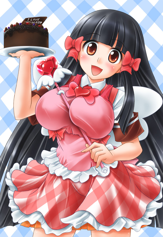 1girl, apron, aq_interactive, arcana_heart, atlus, black_hair, blush, bow