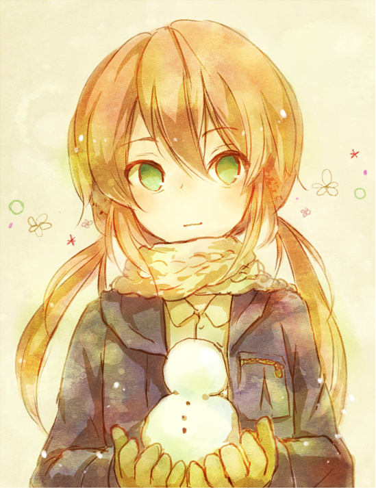 1boy, alternate_hair_color, bad_id, bad_pixiv_id, brown_hair, gloves, green_eyes, holding
