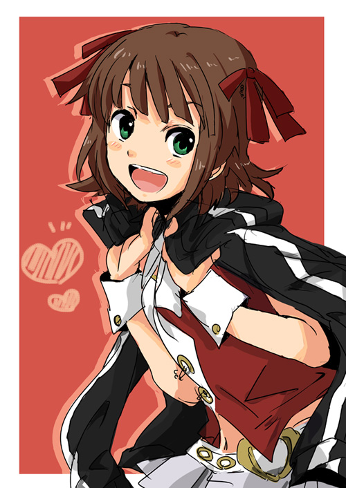 1girl, :d, ageo, amami_haruka, bad_id, bad_pixiv_id, belt, blush