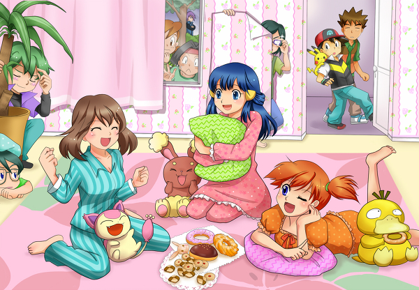 3girls, 6+boys, ash_ketchum, black_hair, blue_eyes, blue_hair, brock_(pokemon), brown_hair